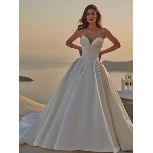 NWOT Madison James MJ1109 Fialma Satin Ball Gown Wedding Dress Strapless Corset - Picture 5 of 11